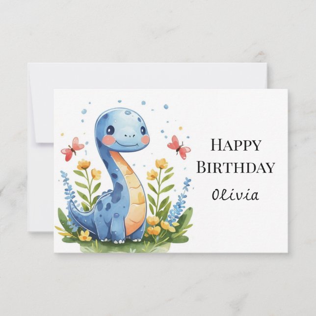 Watercolor Magical Dinosaur Birthday Card (Front)