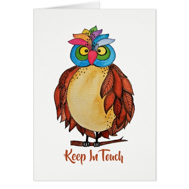 Watercolor Magical Owl With Rainbow Feathers (Front)