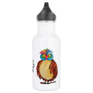 Watercolor Magical Owl With Rainbow Feathers 532 Ml Water Bottle