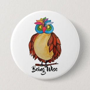 Watercolor Magical Owl With Rainbow Feathers 7.5 Cm Round Badge
