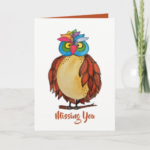 Watercolor Magical Owl With Rainbow Feathers Card