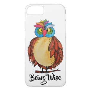 Watercolor Magical Owl With Rainbow Feathers iPhone 8/7 Case