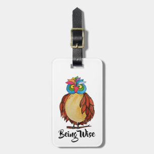 Watercolor Magical Owl With Rainbow Feathers Luggage Tag