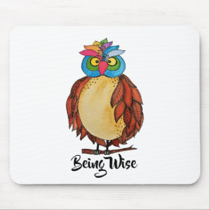 Watercolor Magical Owl With Rainbow Feathers Mouse Mat