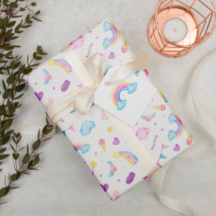Watercolor Magical Rainbow Unicorn Seamless Wrapping Paper Sheet