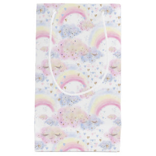 Watercolor Magical Rainbows and Clouds Glitter Small Gift Bag