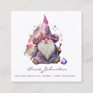 Watercolor Magick Gnome Wizard Purple Square Business Card
