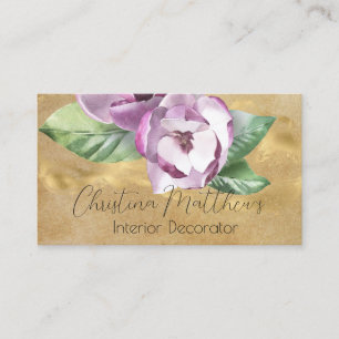 Watercolor Magnolia and Gold on Rustic Parchment Business Card