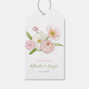 Watercolor Magnolia and Peonies Wedding Thank You Gift Tags