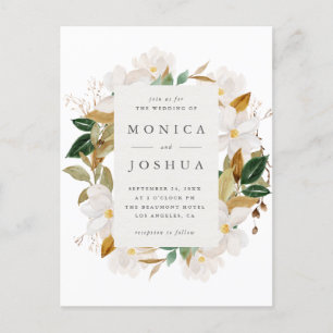 Watercolor Magnolia Blooms & Greenery Wedding Invitation Postcard