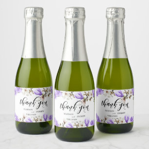 Watercolor Magnolia Blossom Calligraphy Thank You Sparkling Wine Label