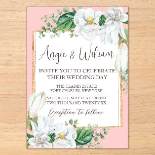 Watercolor Magnolia Blush Wedding Acrylic Invitations