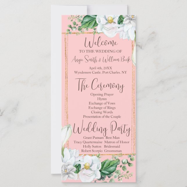 Watercolor Magnolia Blush Wedding Program (Front)