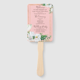 Watercolor Magnolia Blush Wedding Program Hand Fan