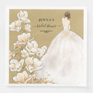 Watercolor Magnolia Bride Bridal Shower Paper Dinn Napkin