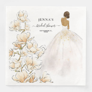 Watercolor Magnolia Bride Bridal Shower Paper Dinn Napkin