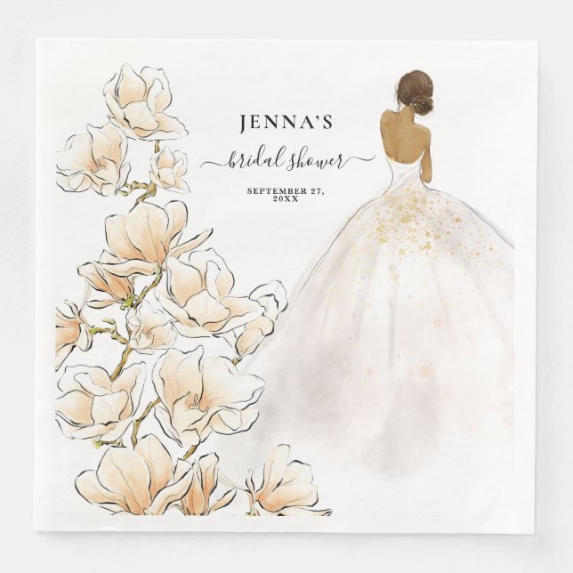 Watercolor Magnolia Bride Bridal Shower Paper Dinn Napkin (Front)