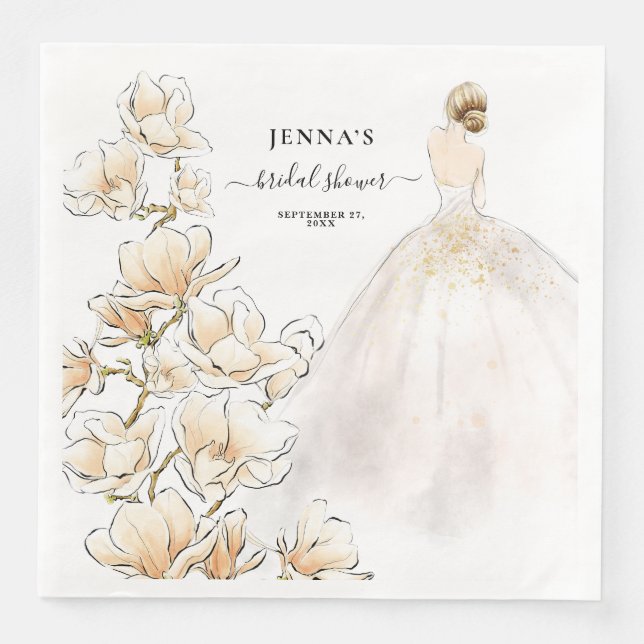 Watercolor Magnolia Bride Bridal Shower Paper Dinn Napkin (Front)