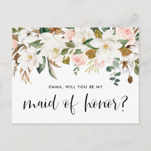 Watercolor Magnolia Cotton Garland Maid of Honour Postcard