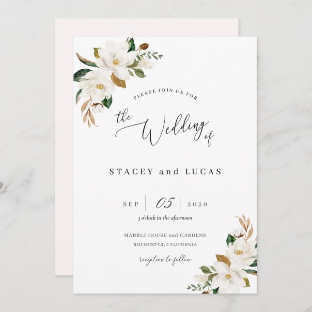 Watercolor Magnolia Floral Invitation (Front/Back)