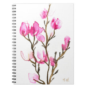 Watercolor Magnolia Floral Mother Elegant Pink Notebook