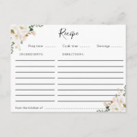 watercolor magnolia floral recipe card