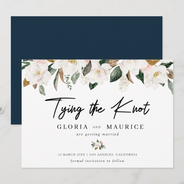 watercolor Magnolia floral Save the Date (Front/Back)
