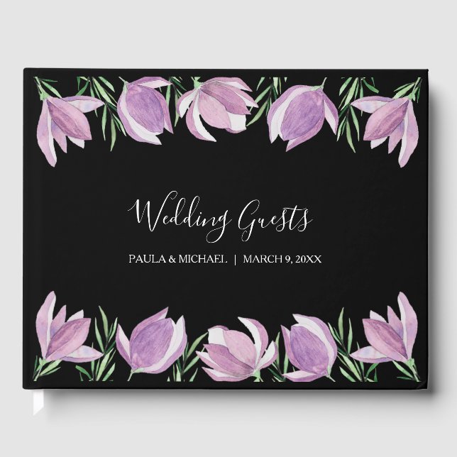 Watercolor Magnolia Floral Wedding Guest Book (Front)