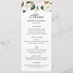 Watercolor magnolia floral wedding menu