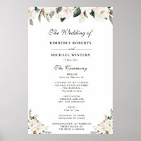 Watercolor magnolia floral wedding program