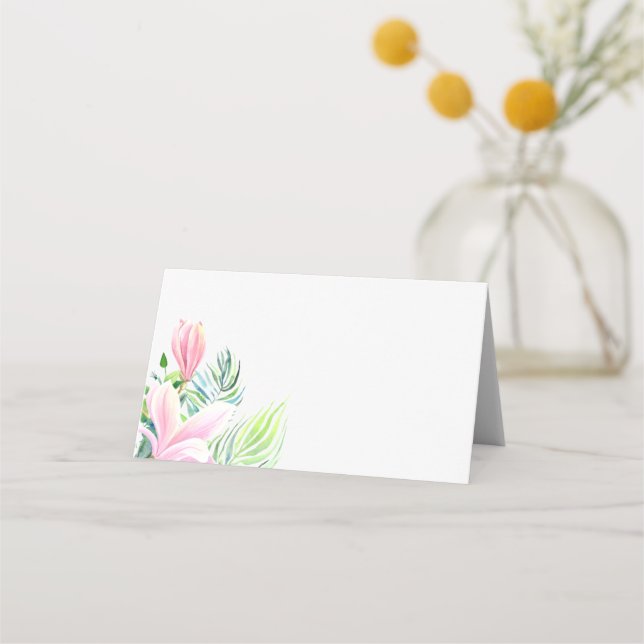 Watercolor Magnolia Flower in Pink Guest Table  Place Card (Front)