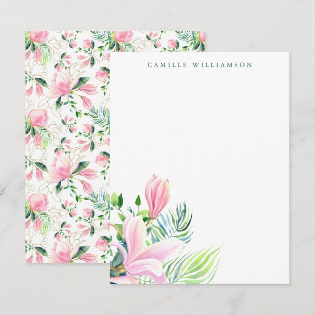 Watercolor Magnolia Flower in Pink Personalised Card (Front/Back)