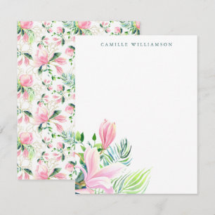 Watercolor Magnolia Flower in Pink Personalised Card