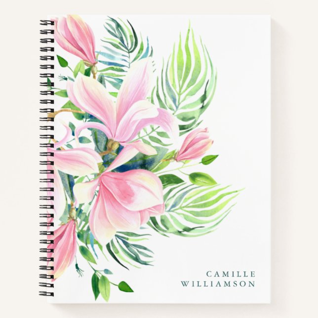 Watercolor Magnolia Flower in Pink Personalised  Notebook (Front)