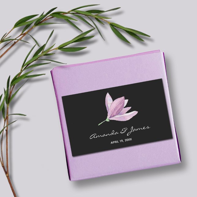 Watercolor Magnolia Flower Wedding Rectangular Sticker (Magnolia Floral Wedding Favor Black Rectangle Stickers)