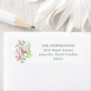 Watercolor Magnolia Flowers Pink Return Address