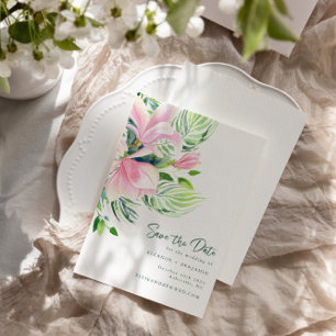 Watercolor Magnolia Flowers Pink Save The Date Postcard