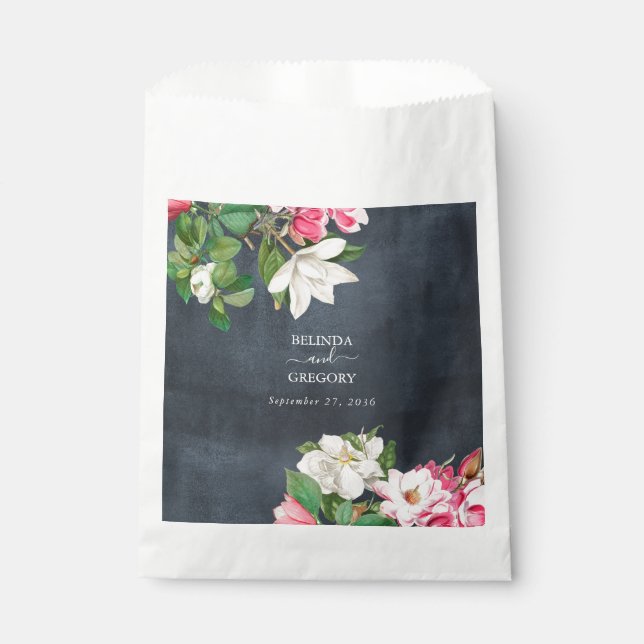 Watercolor Magnolia Flowers Wedding Black White Favour Bags (Front)