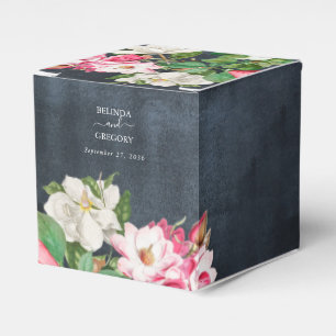 Watercolor Magnolia Flowers Wedding Black White Favour Box