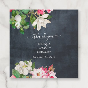 Watercolor Magnolia Flowers Wedding Black White Favour Tags