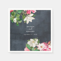 Watercolor Magnolia Flowers Wedding Black White