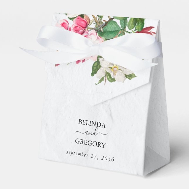 Watercolor Magnolia Flowers Wedding Favour Box (Front Side)