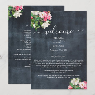 Watercolor Magnolia Flowers Wedding Itinerary Programme