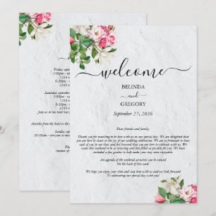 Watercolor Magnolia Flowers Wedding Itinerary  Programme