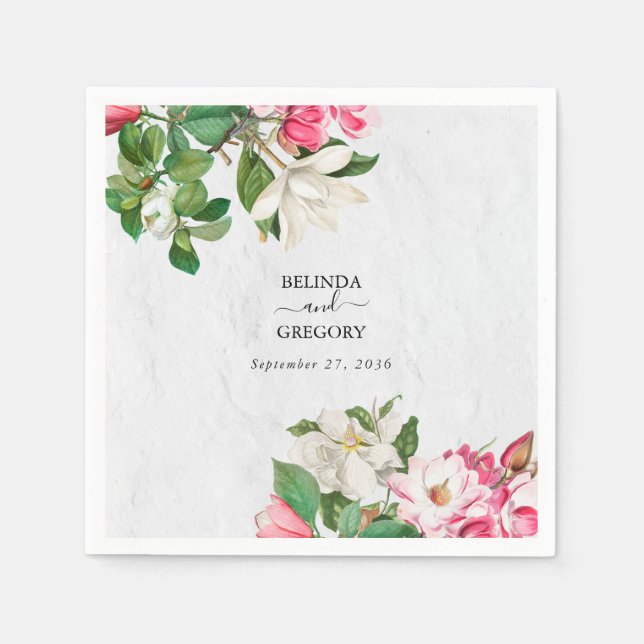 Watercolor Magnolia Flowers Wedding Napkin (Front)