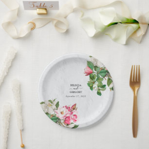Watercolor Magnolia Flowers Wedding Paper Plate