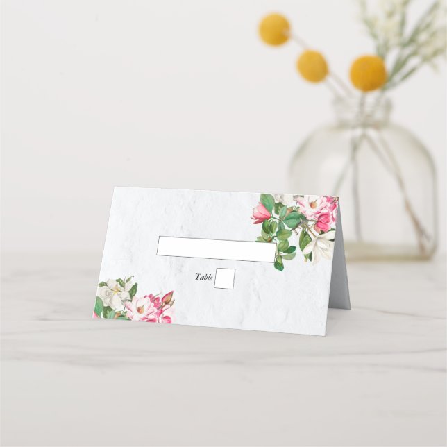 Watercolor Magnolia Flowers Wedding Place Card (Front)