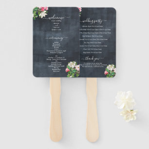Watercolor Magnolia Flowers Wedding Program Hand Fan