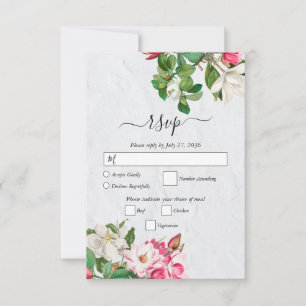 Watercolor Magnolia Flowers Wedding RSVP Card