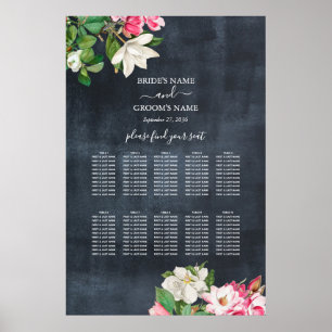 Watercolor Magnolia Flowers Wedding Seating Chart